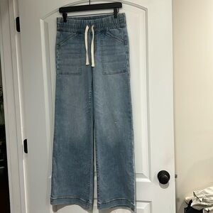 NWOT! UpWest brand slightly distressed wide leg jeans. Size small. 31” inseam.